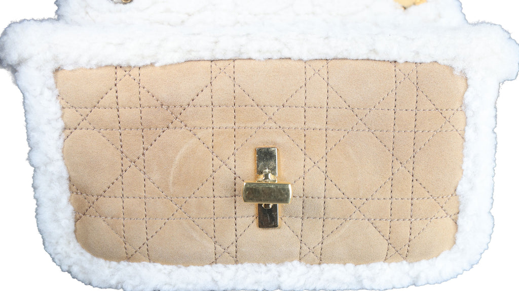 Preowned CHRISTIAN DIOR Dior Caro Suede and Shearling Flap Bag | Luxe Again Maison