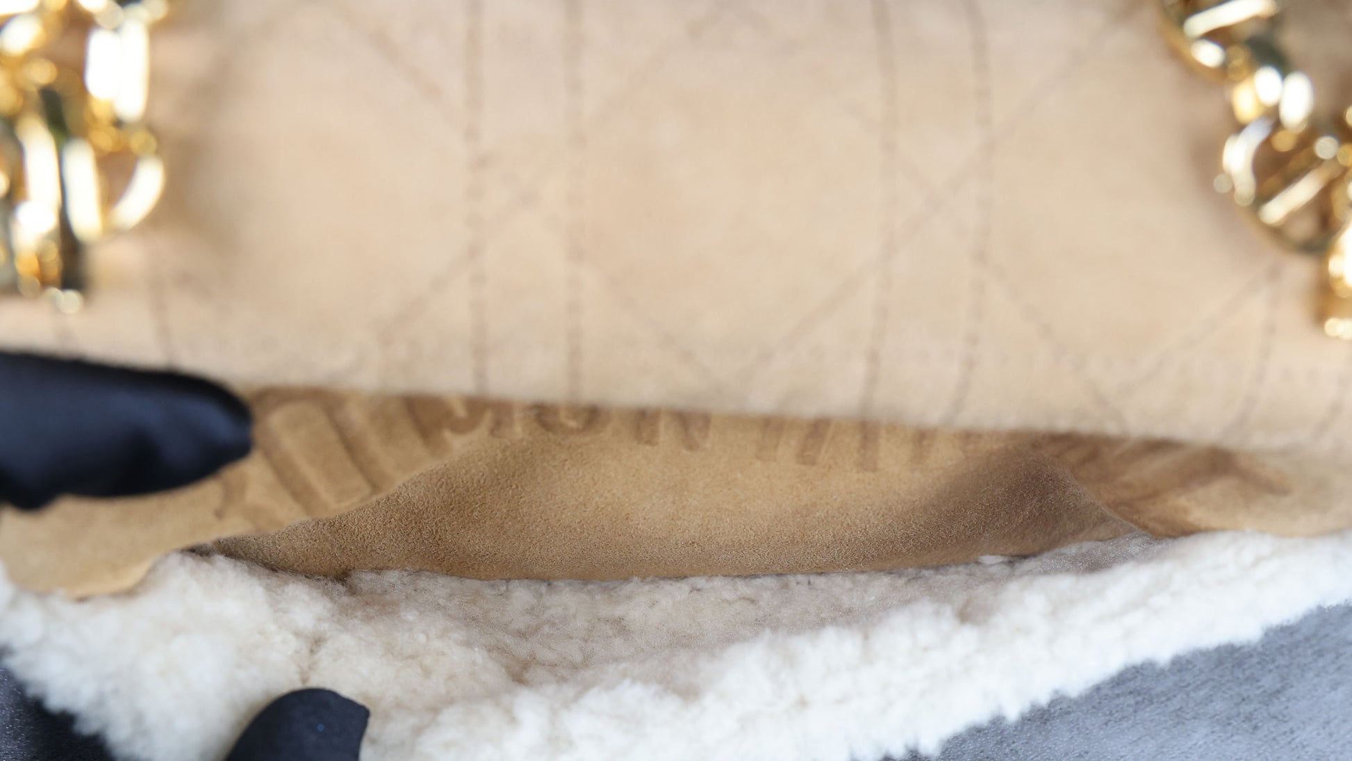 Preowned CHRISTIAN DIOR Dior Caro Suede and Shearling Flap Bag | Luxe Again Maison