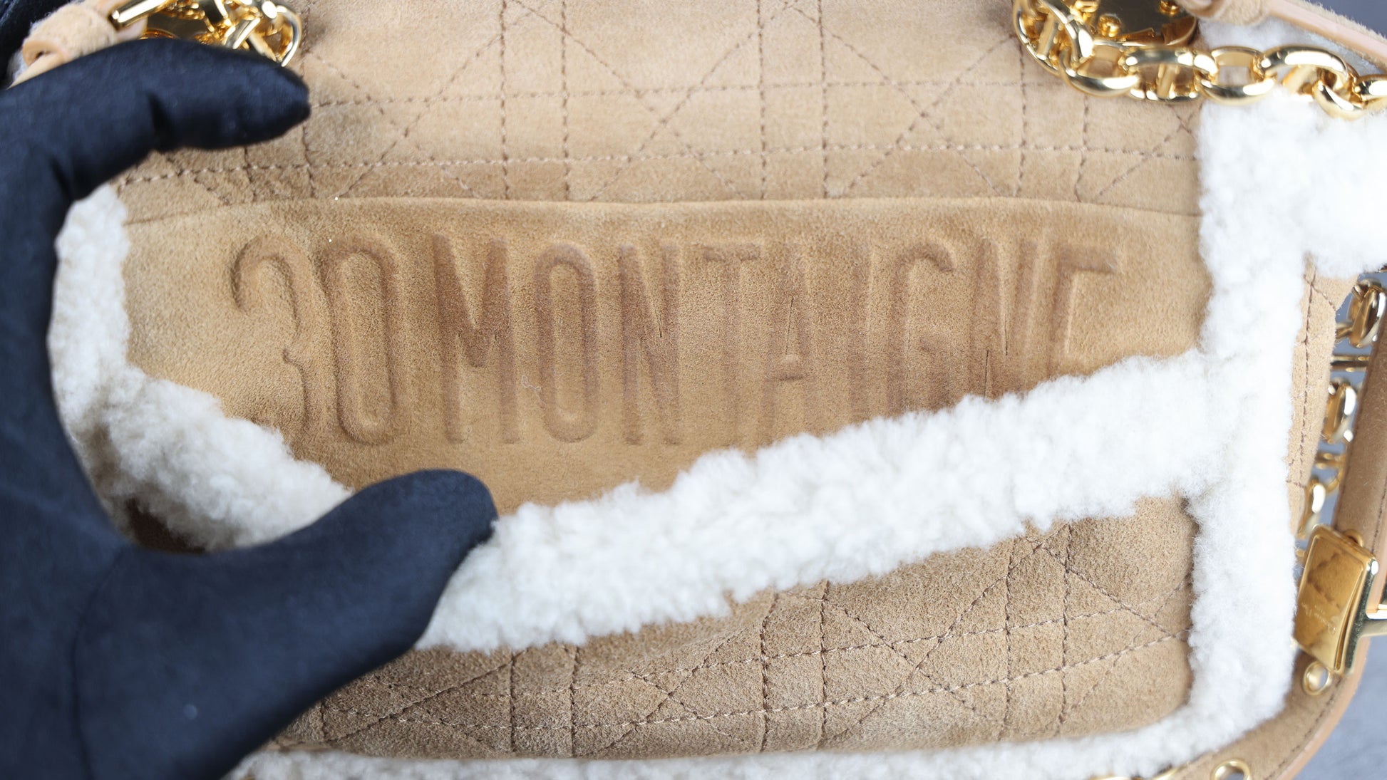 Preowned CHRISTIAN DIOR Dior Caro Suede and Shearling Flap Bag | Luxe Again Maison