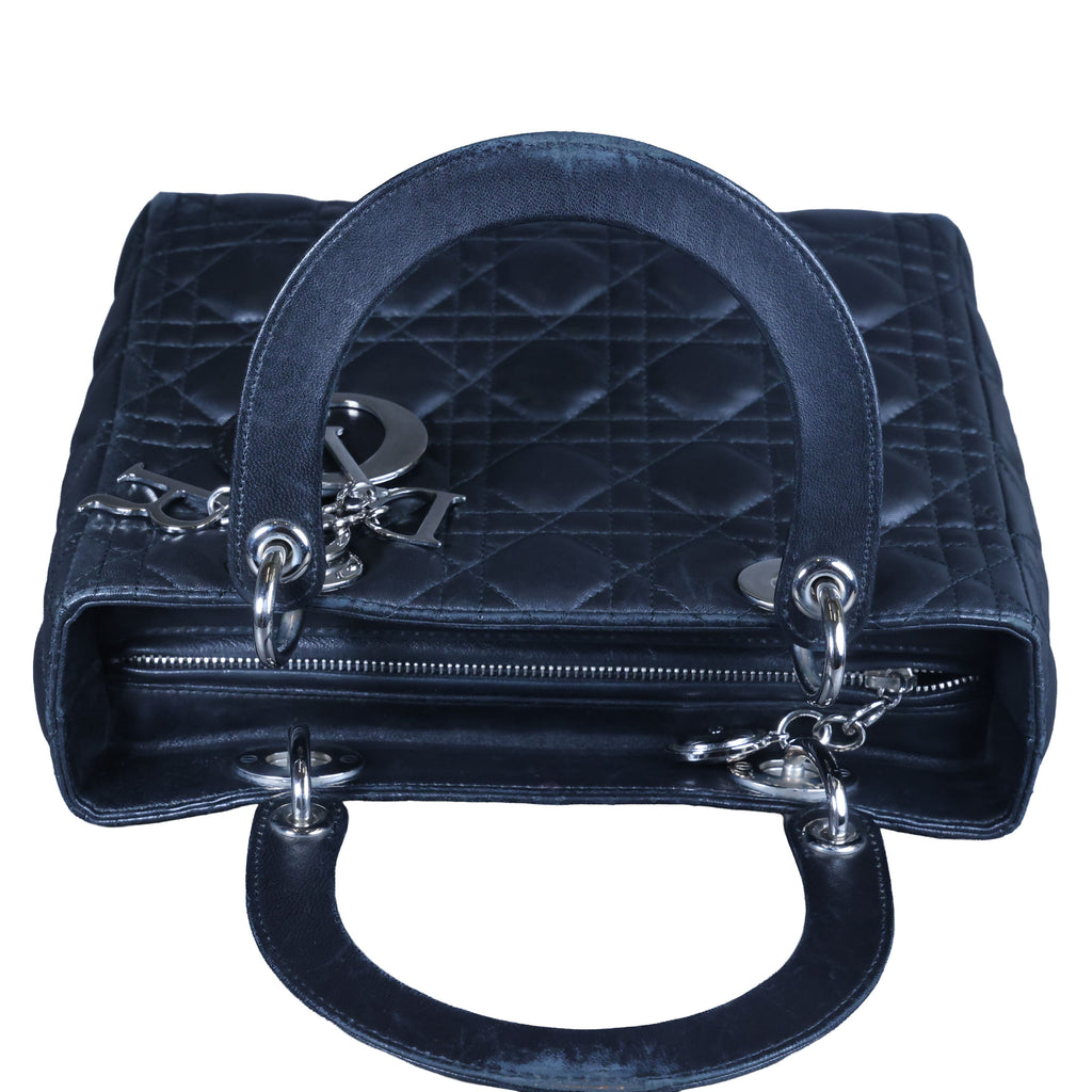 Preowned CHRISTIAN DIOR Lady Dior Black Cannage Leather Silver-Tone Hardware | Luxe Again Maison