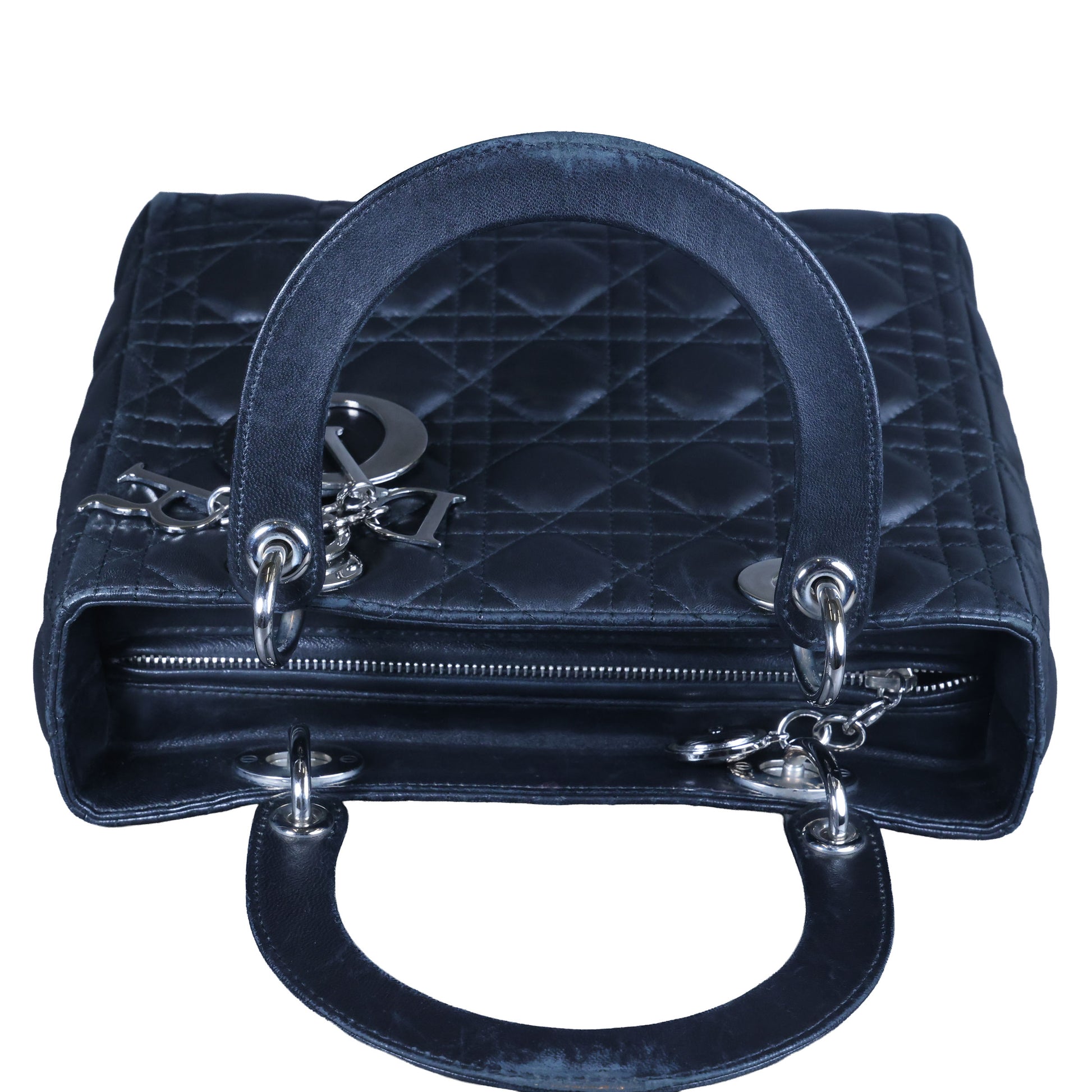 Preowned CHRISTIAN DIOR Lady Dior Black Cannage Leather Silver-Tone Hardware | Luxe Again Maison