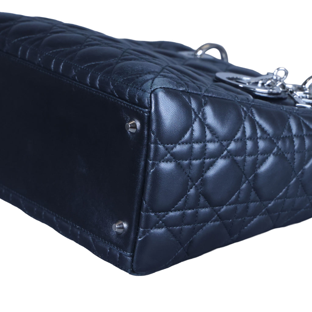 Preowned CHRISTIAN DIOR Lady Dior Black Cannage Leather Silver-Tone Hardware | Luxe Again Maison
