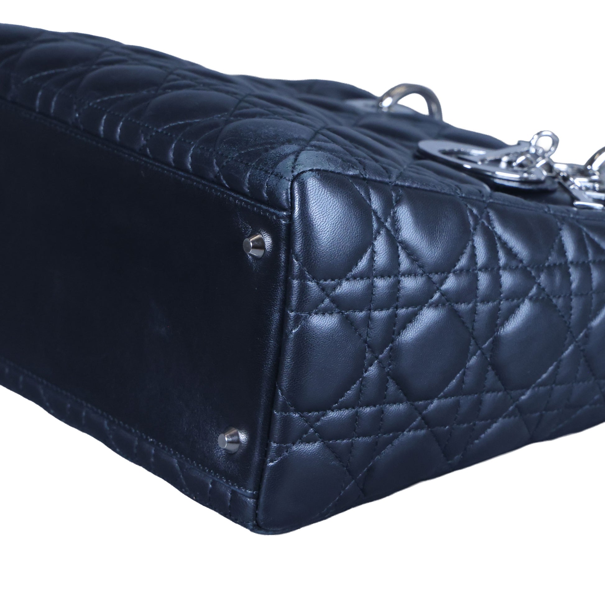 Preowned CHRISTIAN DIOR Lady Dior Black Cannage Leather Silver-Tone Hardware | Luxe Again Maison