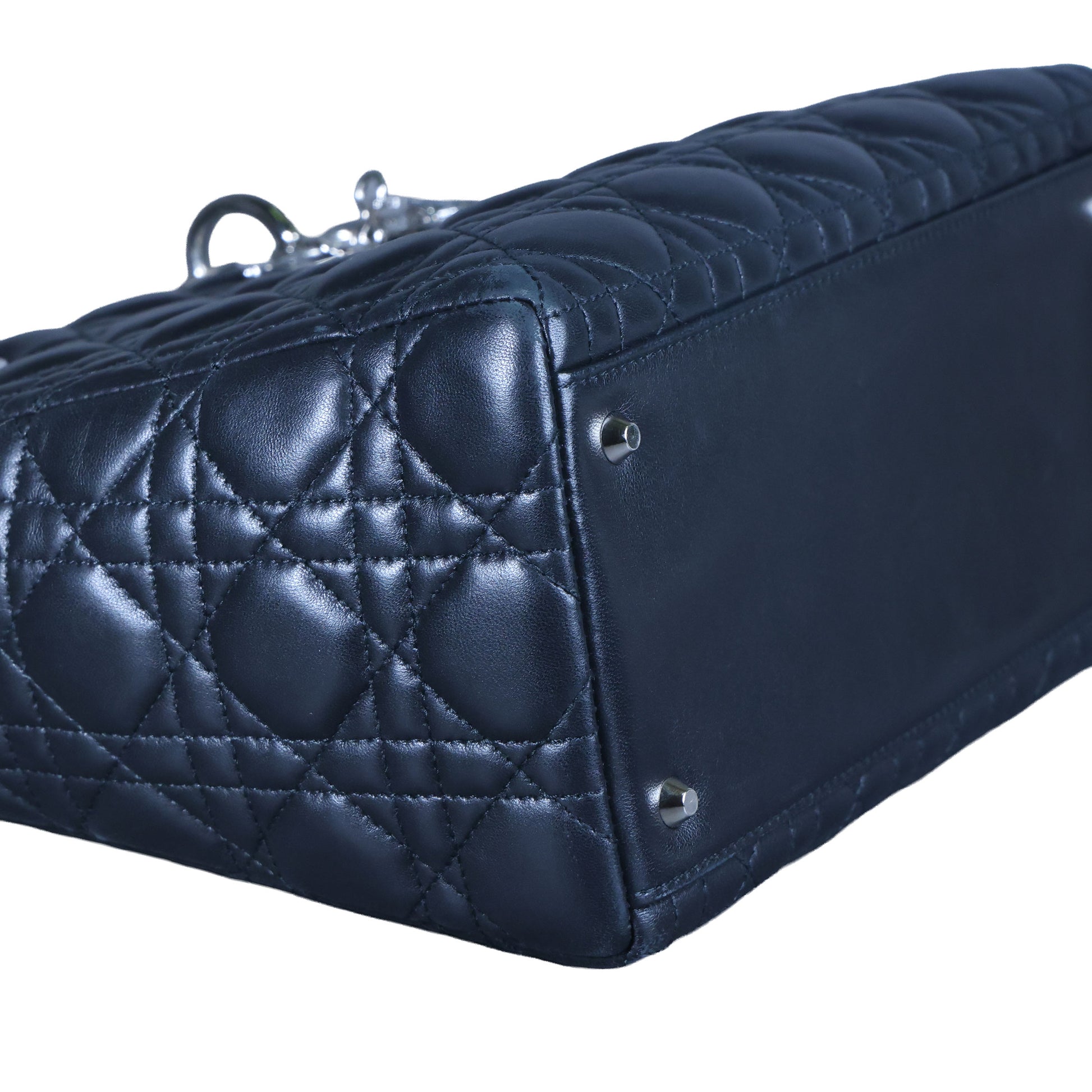 Preowned CHRISTIAN DIOR Lady Dior Black Cannage Leather Silver-Tone Hardware | Luxe Again Maison