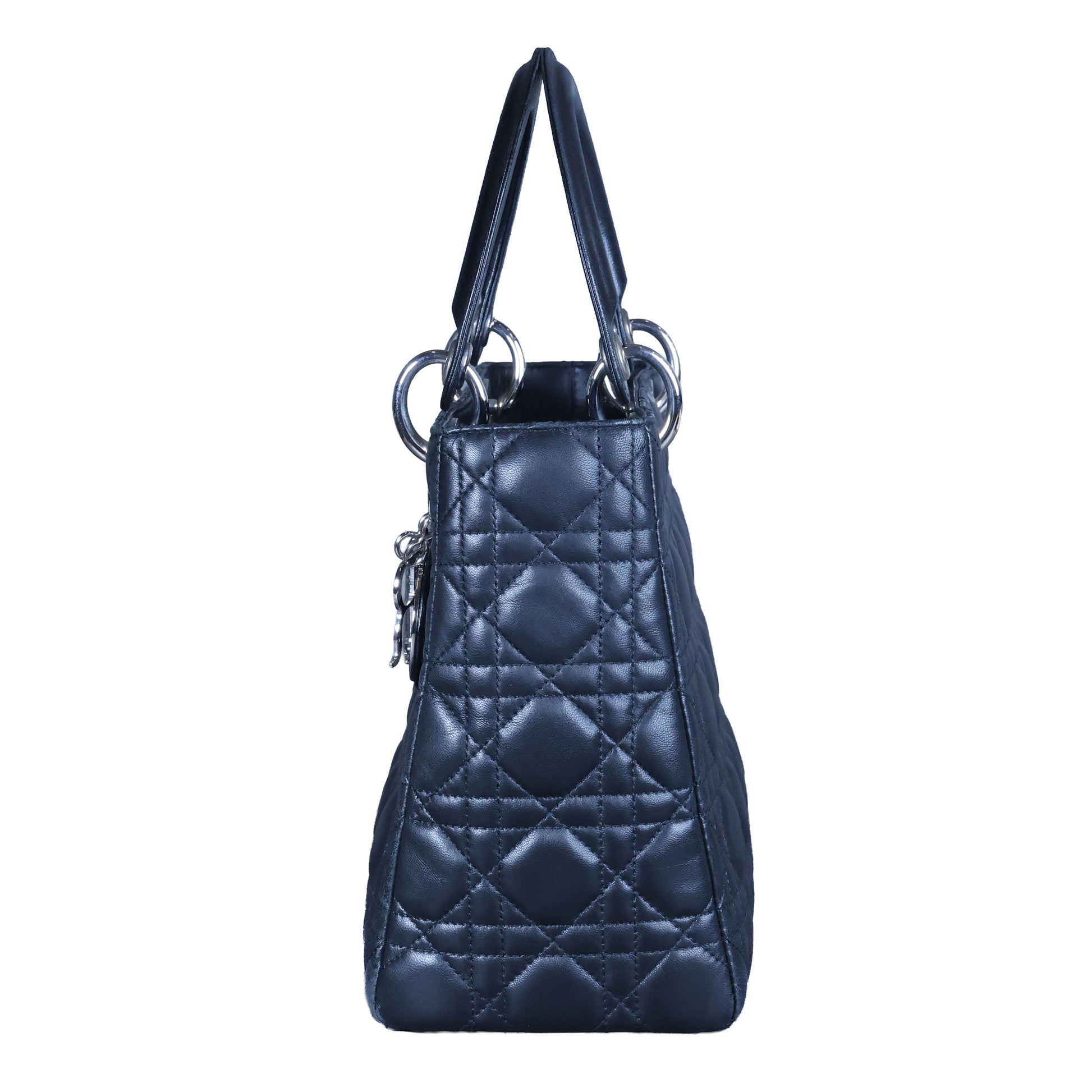 Preowned CHRISTIAN DIOR Lady Dior Black Cannage Leather Silver-Tone Hardware | Luxe Again Maison
