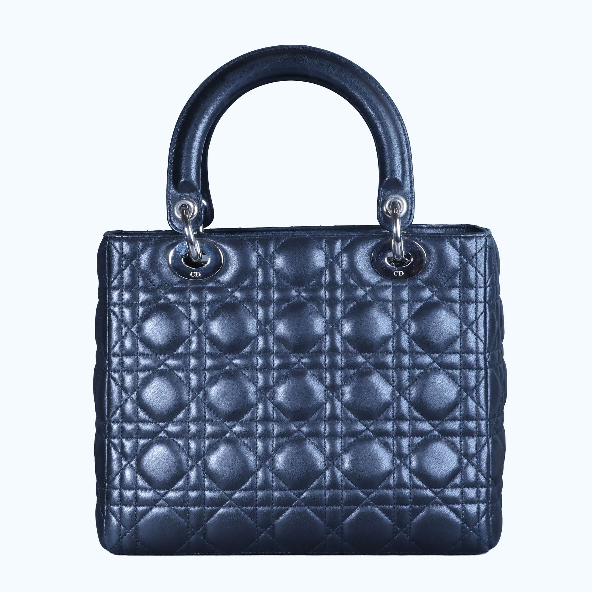 Preowned CHRISTIAN DIOR Lady Dior Black Cannage Leather Silver-Tone Hardware | Luxe Again Maison