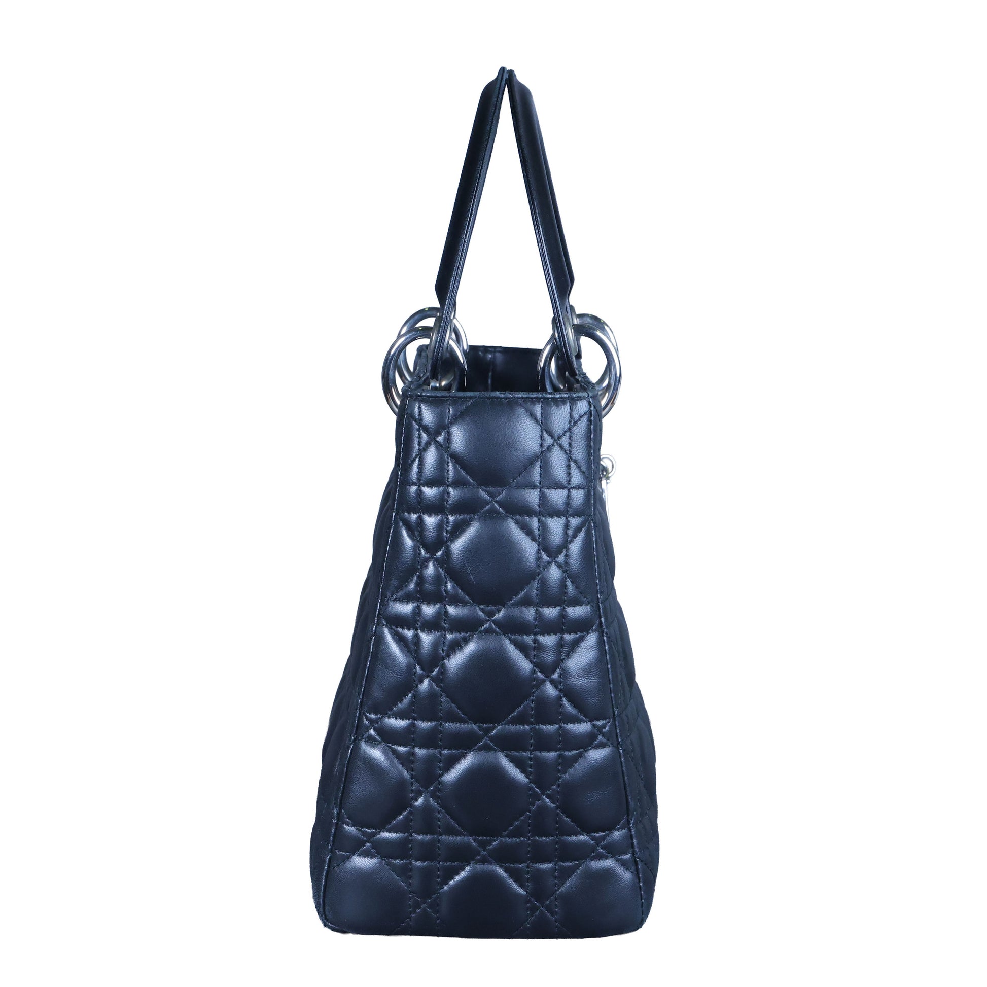 Preowned CHRISTIAN DIOR Lady Dior Black Cannage Leather Silver-Tone Hardware | Luxe Again Maison