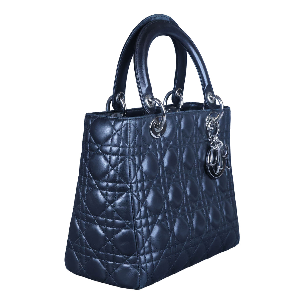 Preowned CHRISTIAN DIOR Lady Dior Black Cannage Leather Silver-Tone Hardware | Luxe Again Maison