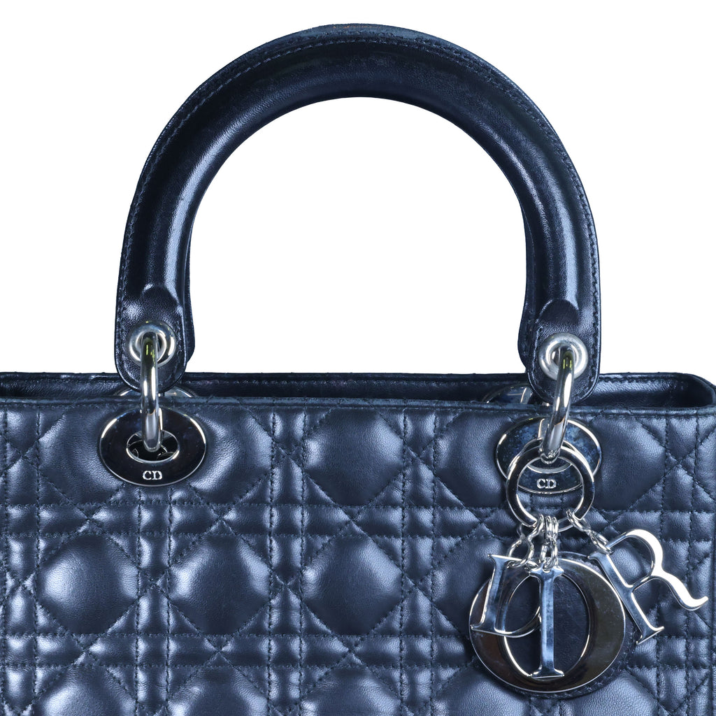 Preowned CHRISTIAN DIOR Lady Dior Black Cannage Leather Silver-Tone Hardware | Luxe Again Maison