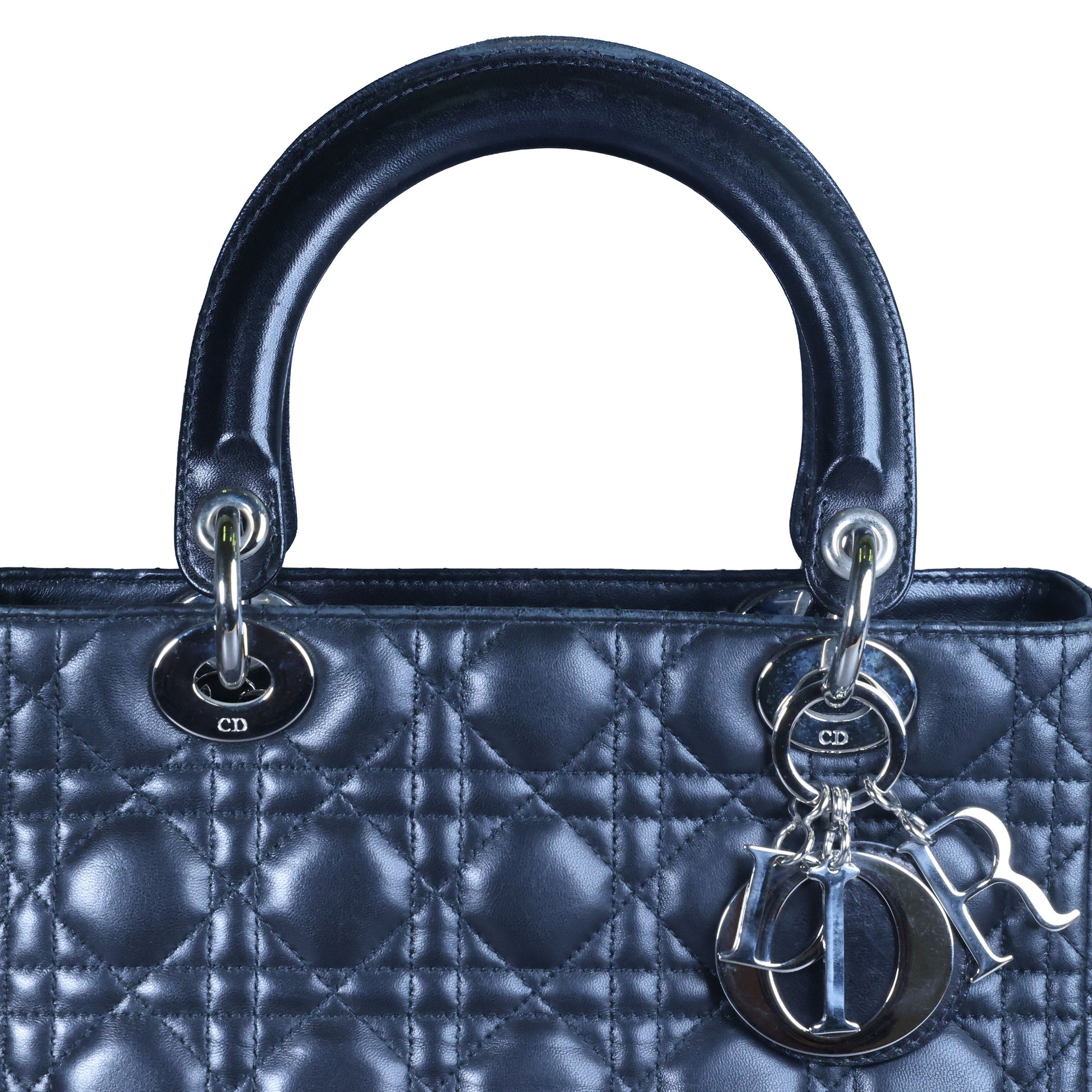 Preowned CHRISTIAN DIOR Lady Dior Black Cannage Leather Silver-Tone Hardware | Luxe Again Maison