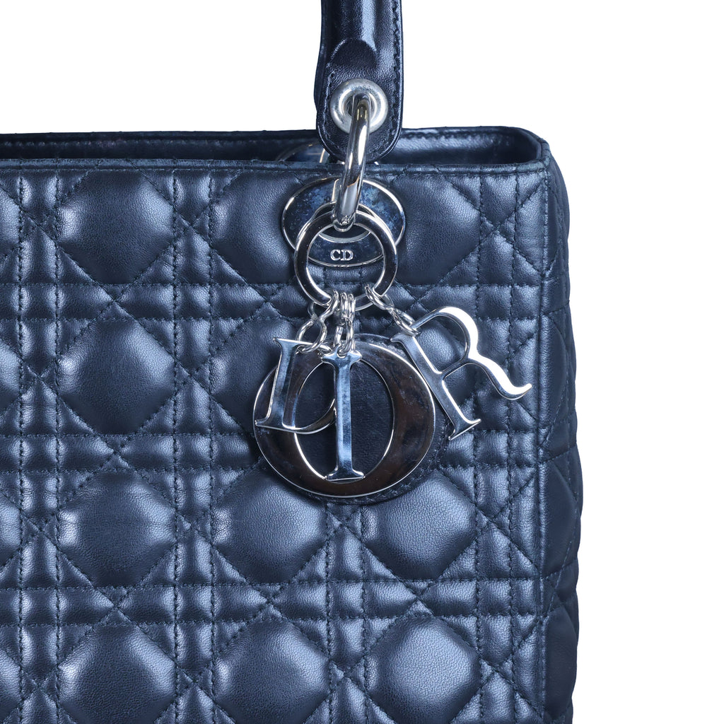 Preowned CHRISTIAN DIOR Lady Dior Black Cannage Leather Silver-Tone Hardware | Luxe Again Maison