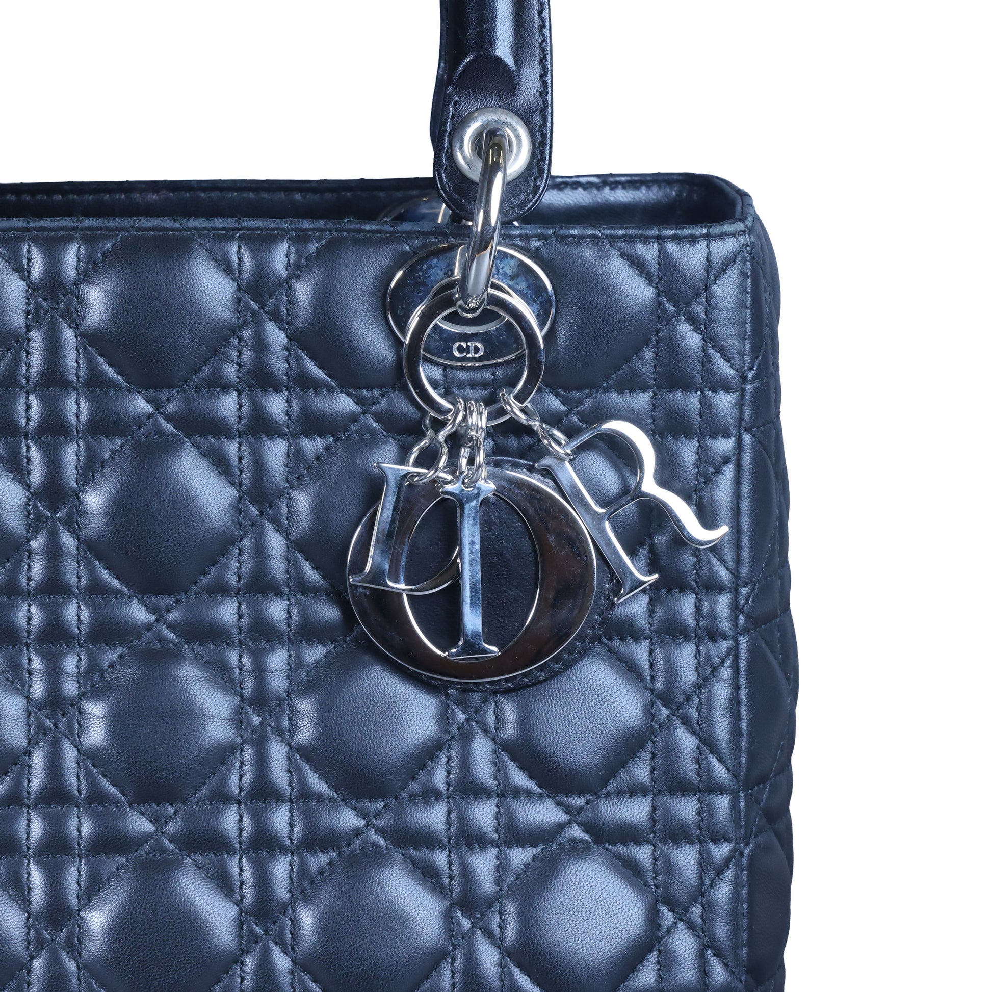 Preowned CHRISTIAN DIOR Lady Dior Black Cannage Leather Silver-Tone Hardware | Luxe Again Maison