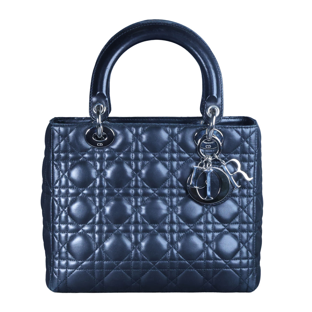 Preowned CHRISTIAN DIOR Lady Dior Black Cannage Leather Silver-Tone Hardware | Luxe Again Maison