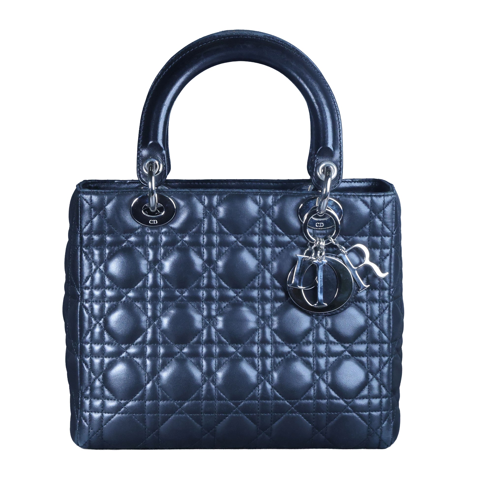 Preowned CHRISTIAN DIOR Lady Dior Black Cannage Leather Silver-Tone Hardware | Luxe Again Maison