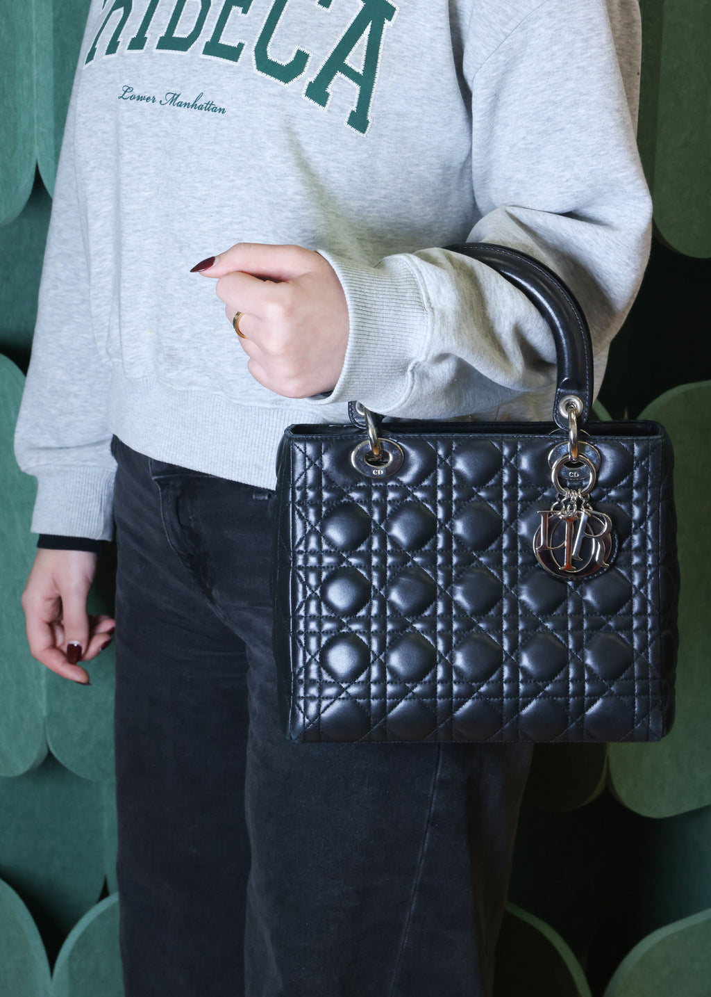 Preowned CHRISTIAN DIOR Lady Dior Black Cannage Leather Silver-Tone Hardware | Luxe Again Maison