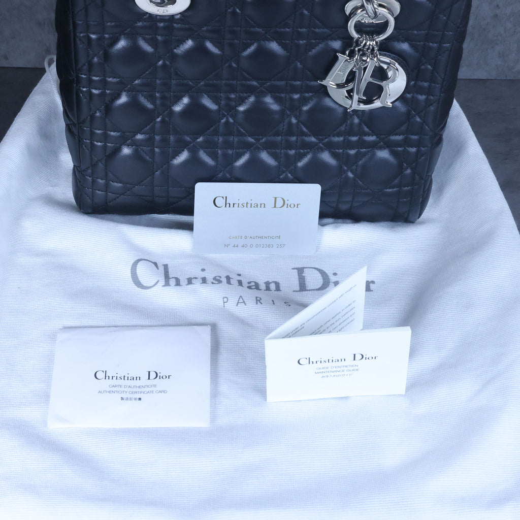 Preowned CHRISTIAN DIOR Lady Dior Black Cannage Leather Silver-Tone Hardware | Luxe Again Maison
