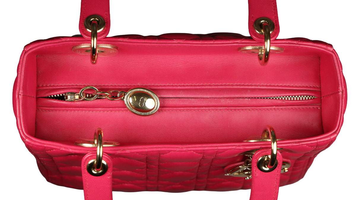 Preowned CHRISTIAN DIOR Lady Dior Cannage Leather Medium GHW Pink  16-XX-XX15 | Luxe Again Maison