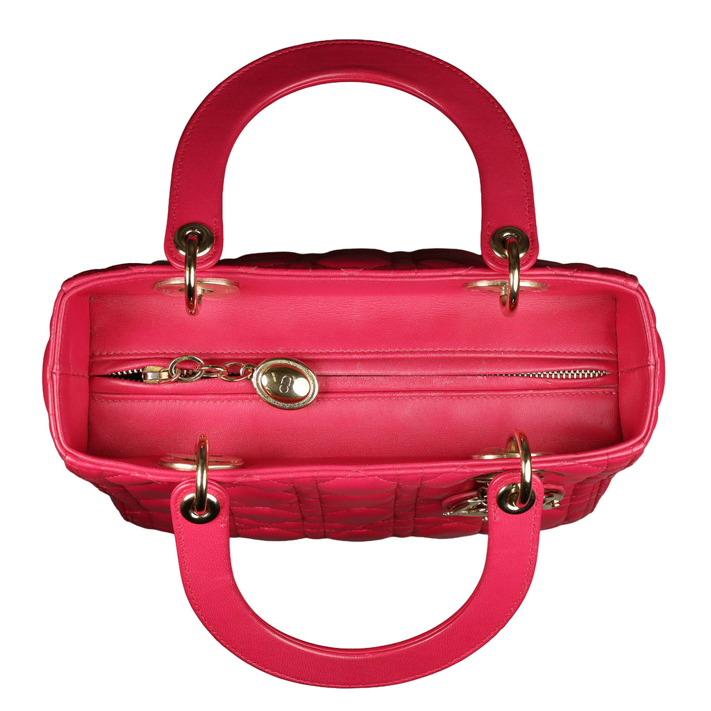 Preowned CHRISTIAN DIOR Lady Dior Cannage Leather Medium GHW Pink  16-XX-XX15 | Luxe Again Maison
