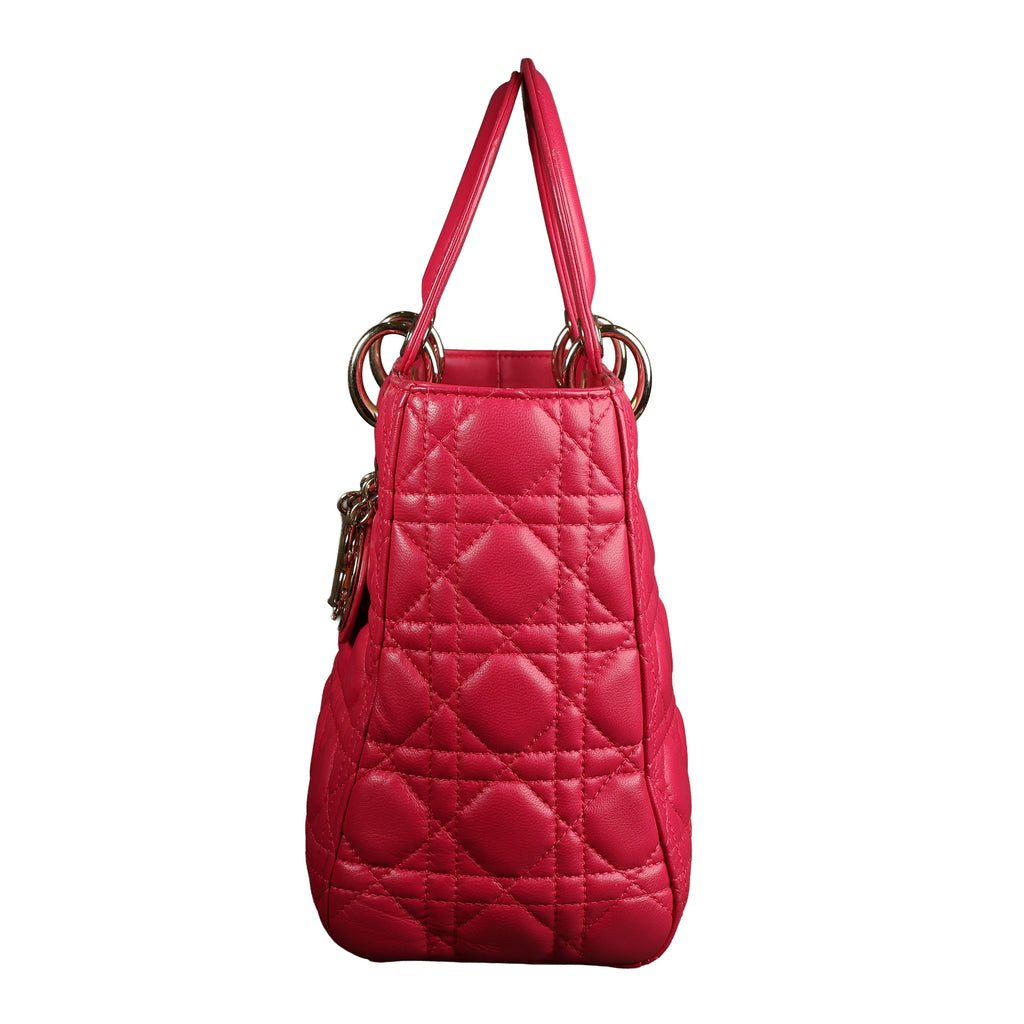 Preowned CHRISTIAN DIOR Lady Dior Cannage Leather Medium GHW Pink  16-XX-XX15 | Luxe Again Maison