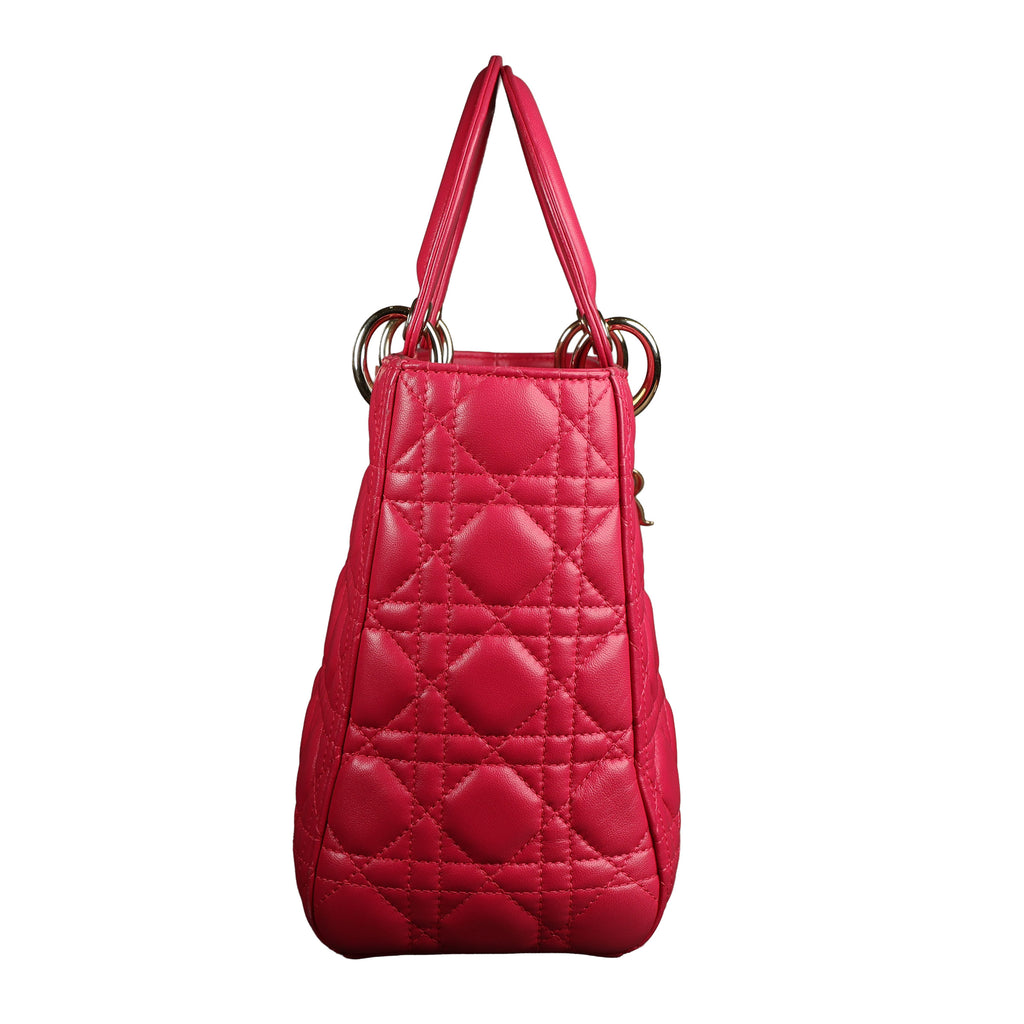 Preowned CHRISTIAN DIOR Lady Dior Cannage Leather Medium GHW Pink  16-XX-XX15 | Luxe Again Maison