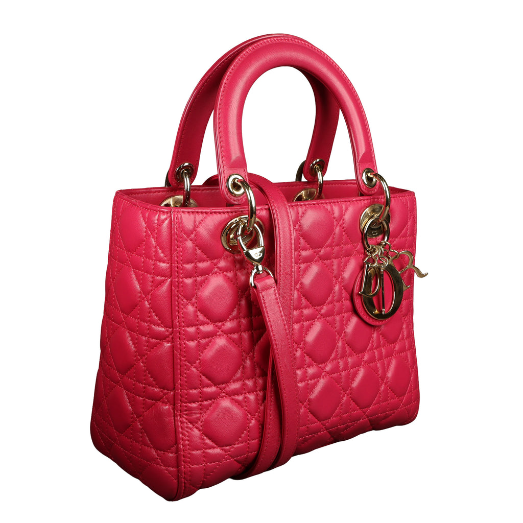 Preowned CHRISTIAN DIOR Lady Dior Cannage Leather Medium GHW Pink  16-XX-XX15 | Luxe Again Maison