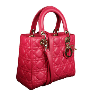 Preowned CHRISTIAN DIOR Lady Dior Cannage Leather Medium GHW Pink  16-XX-XX15 | Luxe Again Maison