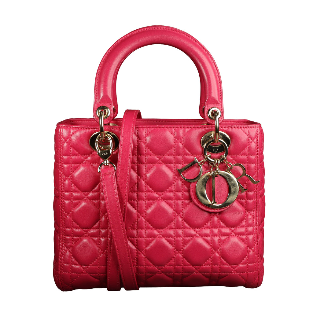 Preowned CHRISTIAN DIOR Lady Dior Cannage Leather Medium GHW Pink  16-XX-XX15 | Luxe Again Maison