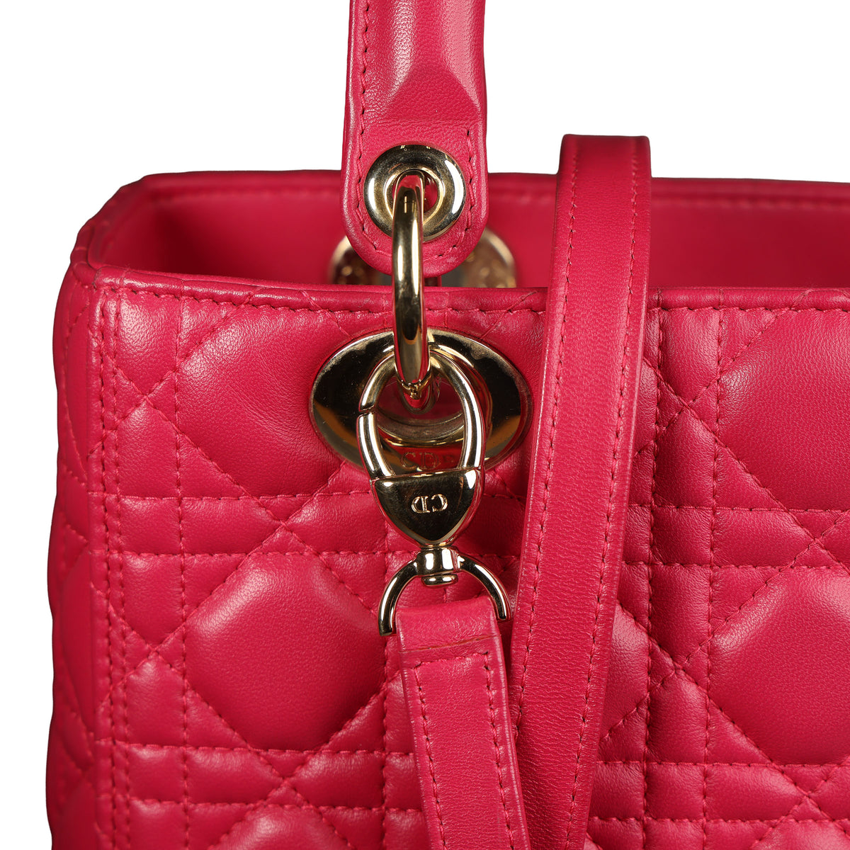Preowned CHRISTIAN DIOR Lady Dior Cannage Leather Medium GHW Pink  16-XX-XX15 | Luxe Again Maison