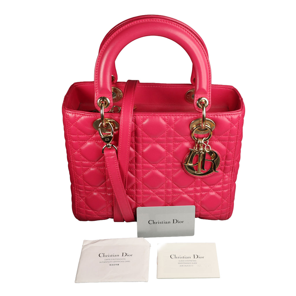 Preowned CHRISTIAN DIOR Lady Dior Cannage Leather Medium GHW Pink  16-XX-XX15 | Luxe Again Maison