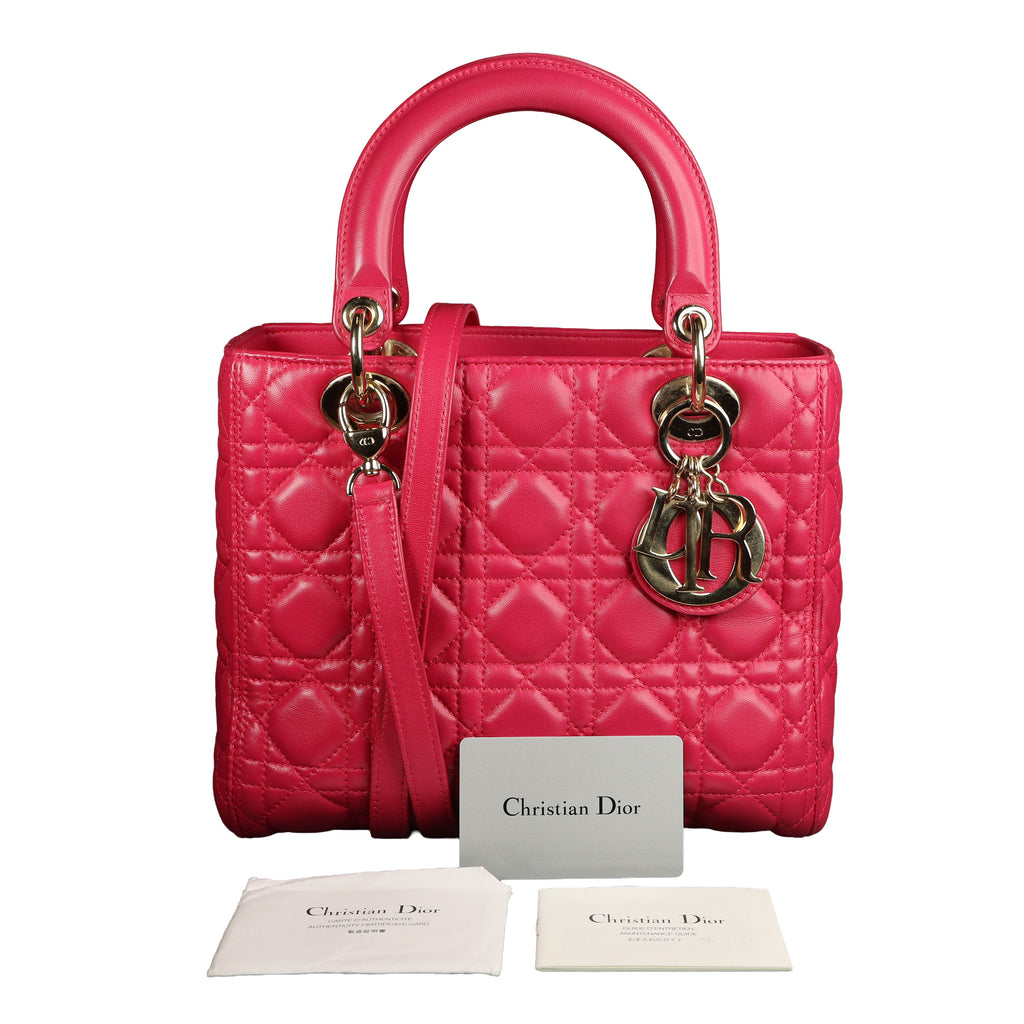 Preowned CHRISTIAN DIOR Lady Dior Cannage Leather Medium GHW Pink  16-XX-XX15 | Luxe Again Maison