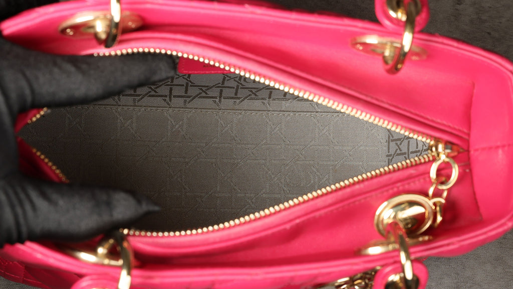 Preowned CHRISTIAN DIOR Lady Dior Cannage Leather Medium GHW Pink  16-XX-XX15 | Luxe Again Maison