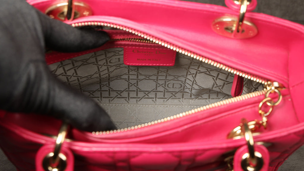 Preowned CHRISTIAN DIOR Lady Dior Cannage Leather Medium GHW Pink  16-XX-XX15 | Luxe Again Maison