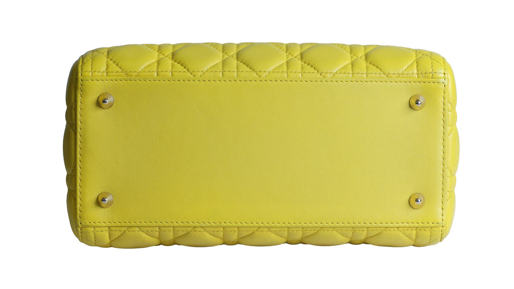 Preowned CHRISTIAN DIOR Lady Dior Cannage Leather Gold Hardware Yellow Medium | Luxe Again Maison