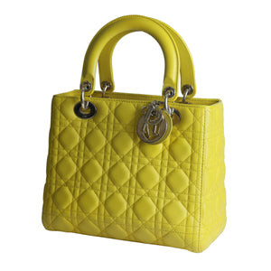 Preowned CHRISTIAN DIOR Lady Dior Cannage Leather Gold Hardware Yellow Medium | Luxe Again Maison