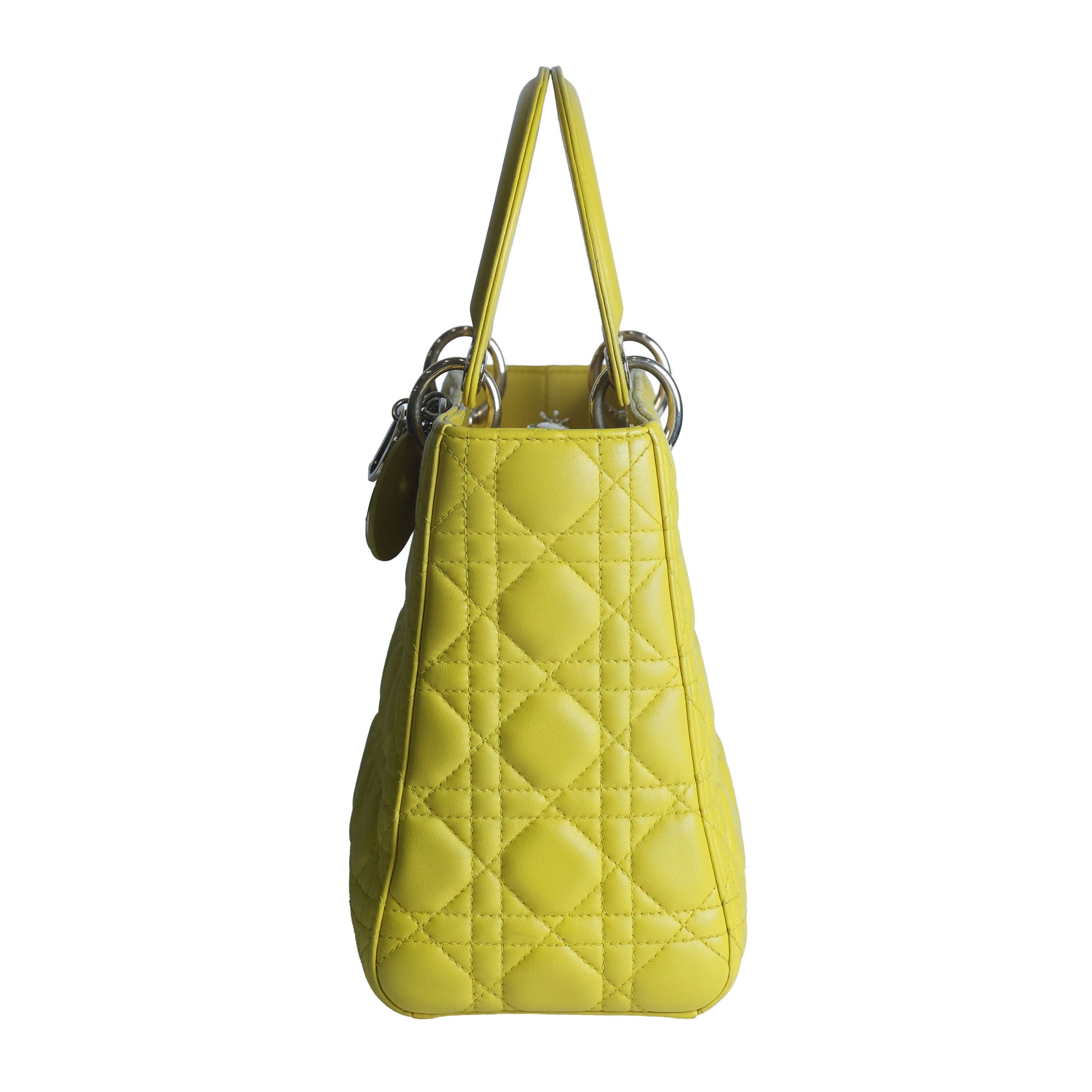Preowned CHRISTIAN DIOR Lady Dior Cannage Leather Gold Hardware Yellow Medium | Luxe Again Maison