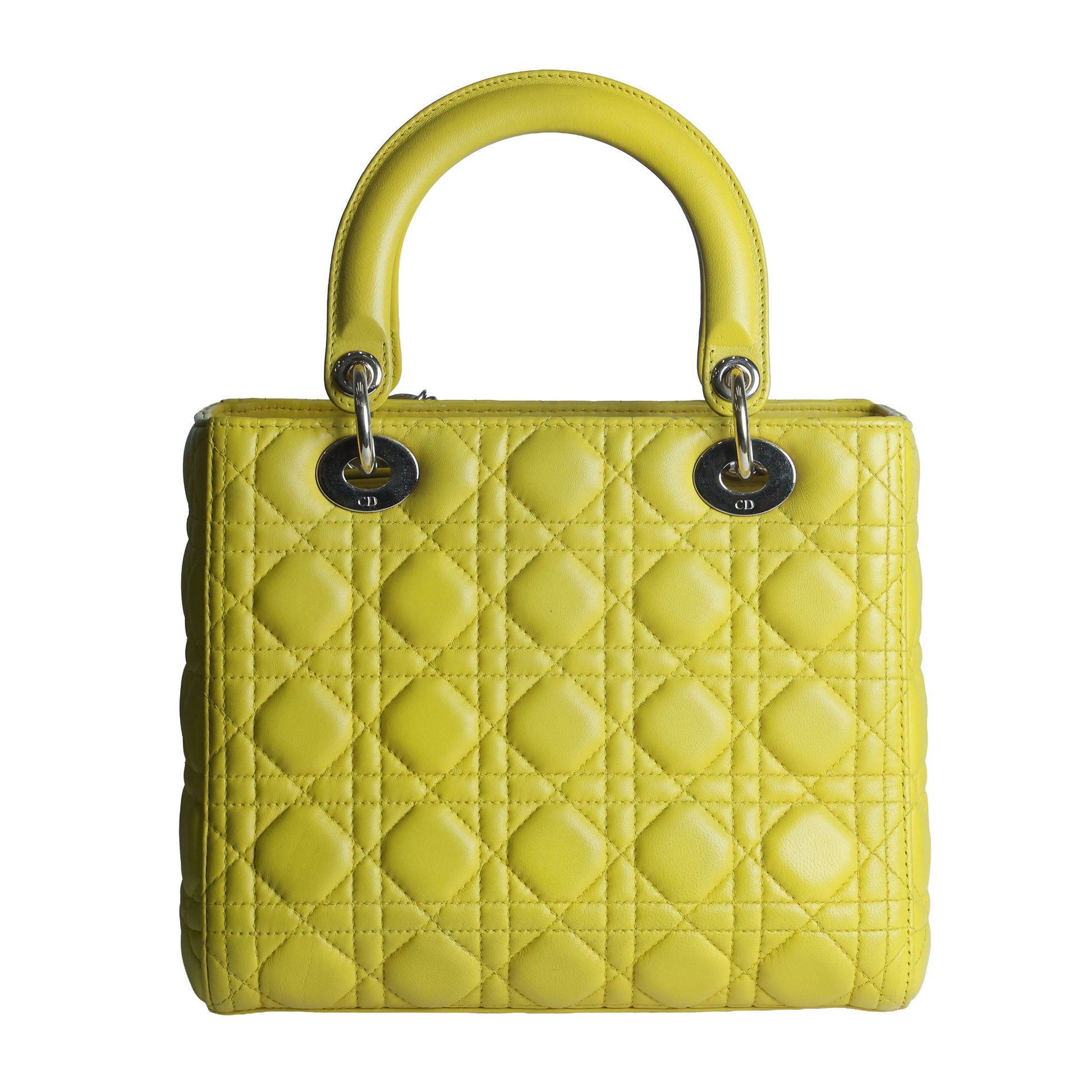 Preowned CHRISTIAN DIOR Lady Dior Cannage Leather Gold Hardware Yellow Medium | Luxe Again Maison