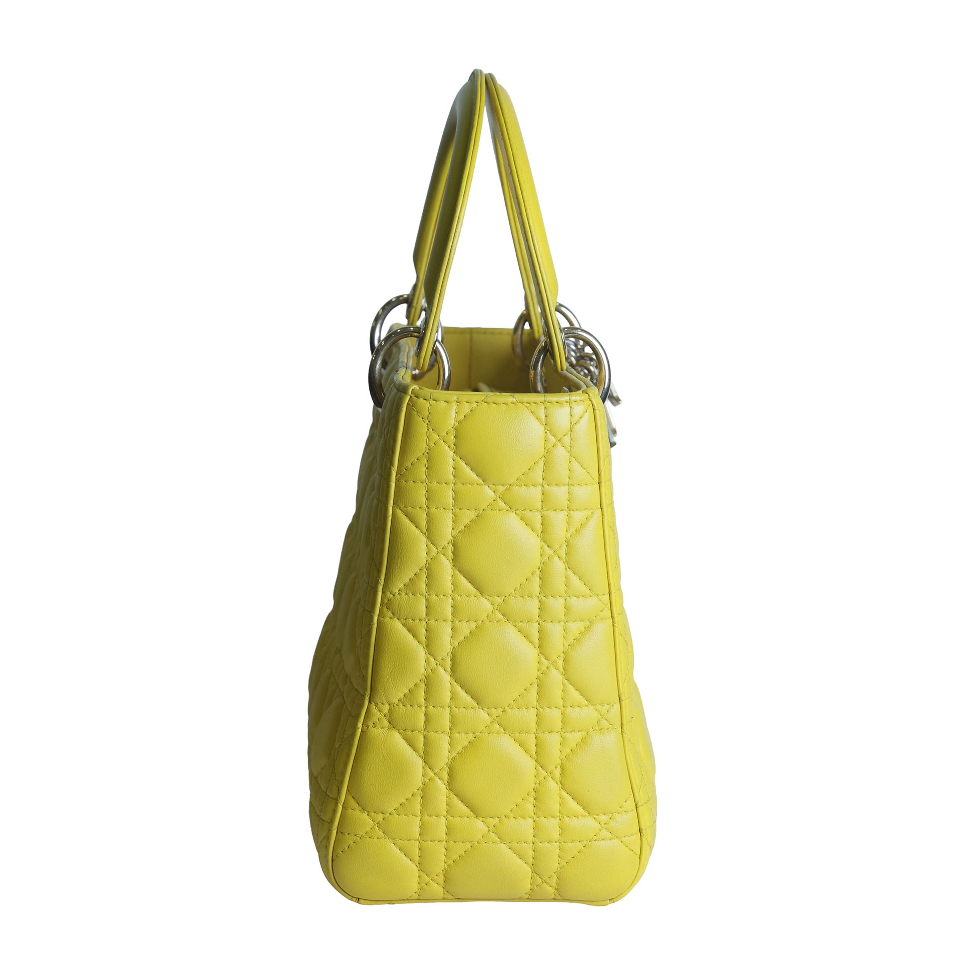 Preowned CHRISTIAN DIOR Lady Dior Cannage Leather Gold Hardware Yellow Medium | Luxe Again Maison