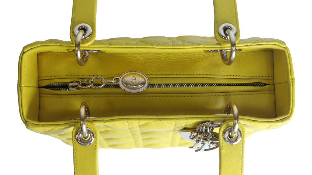 Preowned CHRISTIAN DIOR Lady Dior Cannage Leather Gold Hardware Yellow Medium | Luxe Again Maison