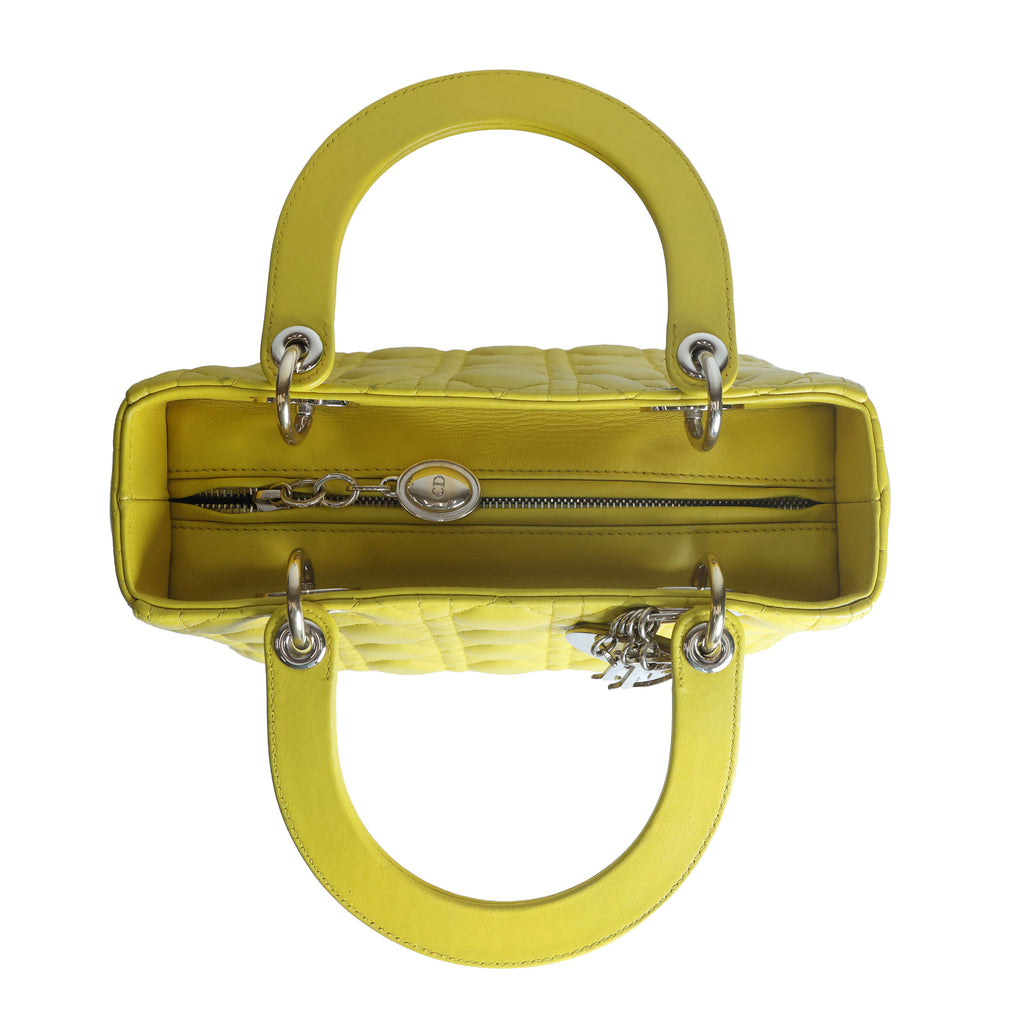 Preowned CHRISTIAN DIOR Lady Dior Cannage Leather Gold Hardware Yellow Medium | Luxe Again Maison