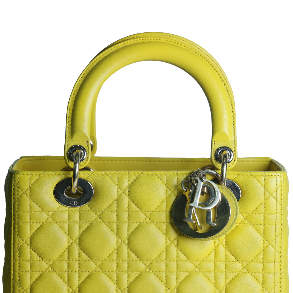 Preowned CHRISTIAN DIOR Lady Dior Cannage Leather Gold Hardware Yellow Medium | Luxe Again Maison