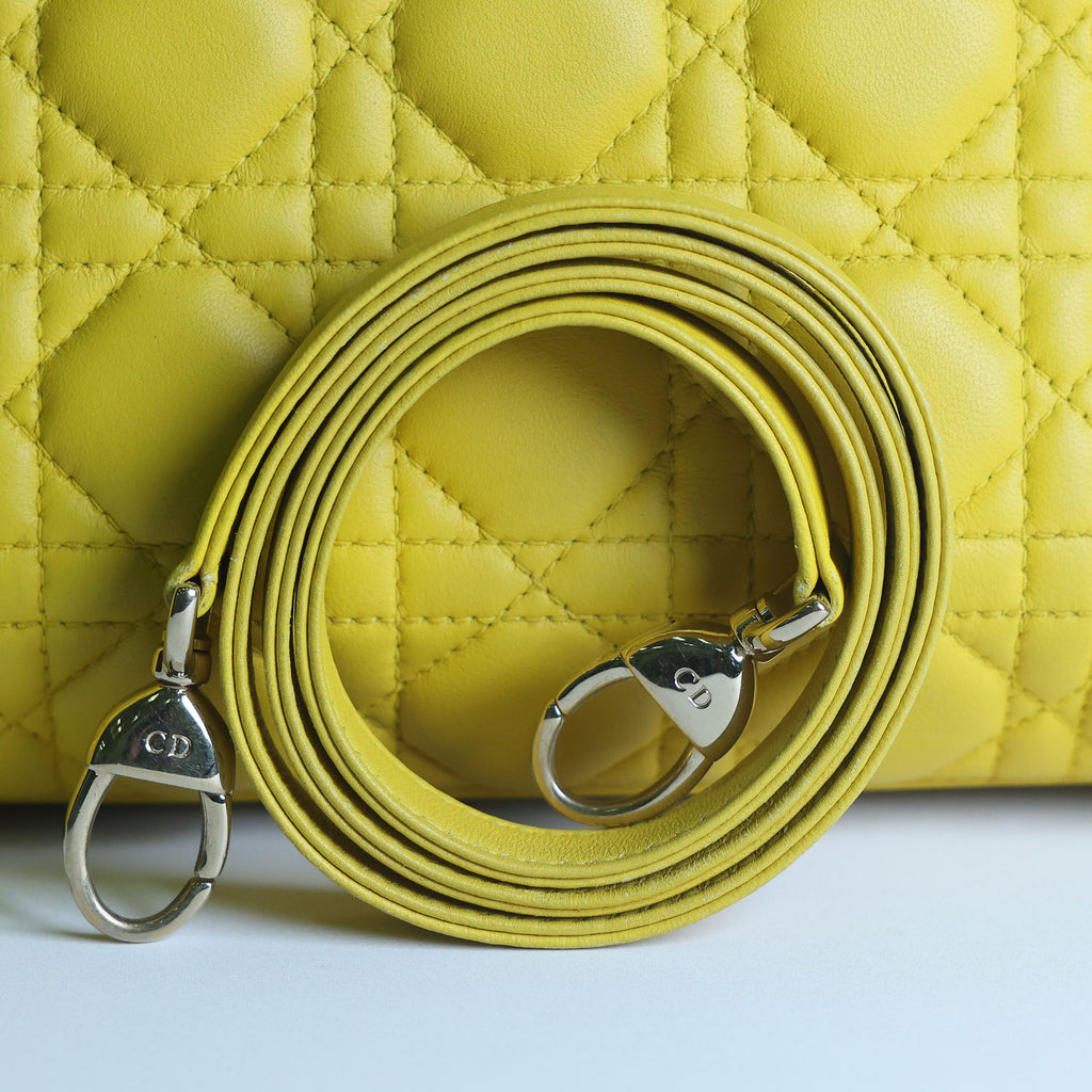 Preowned CHRISTIAN DIOR Lady Dior Cannage Leather Gold Hardware Yellow Medium | Luxe Again Maison