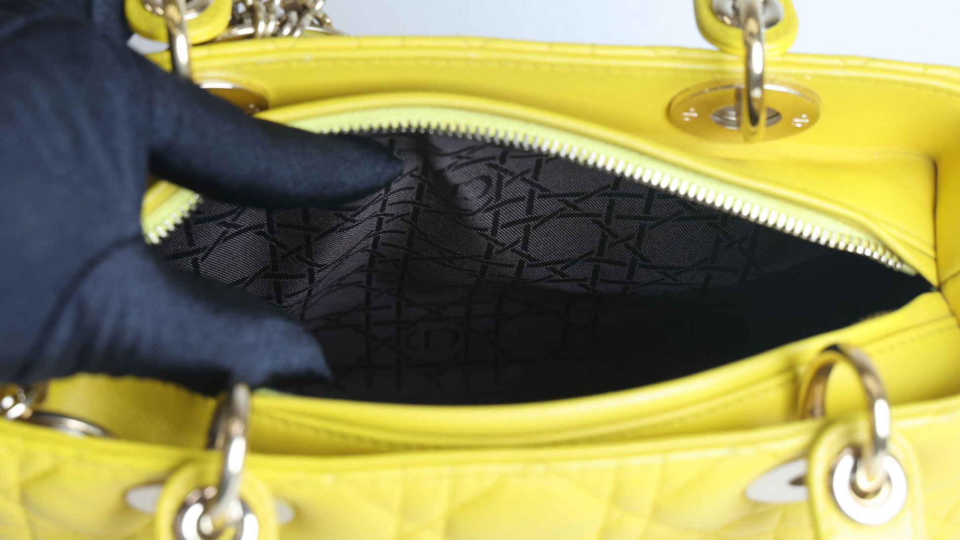 Preowned CHRISTIAN DIOR Lady Dior Cannage Leather Gold Hardware Yellow Medium | Luxe Again Maison