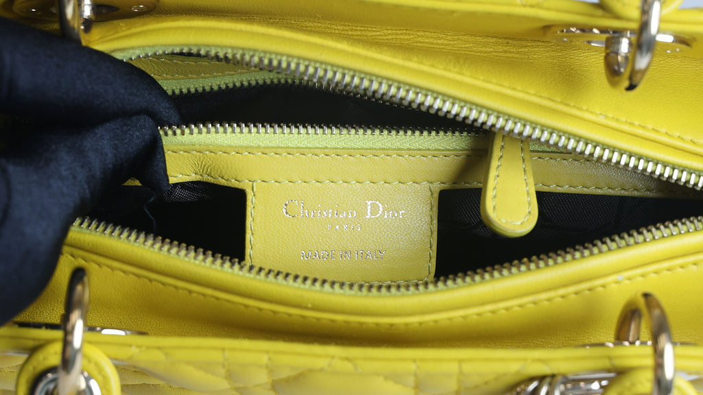 Preowned CHRISTIAN DIOR Lady Dior Cannage Leather Gold Hardware Yellow Medium | Luxe Again Maison