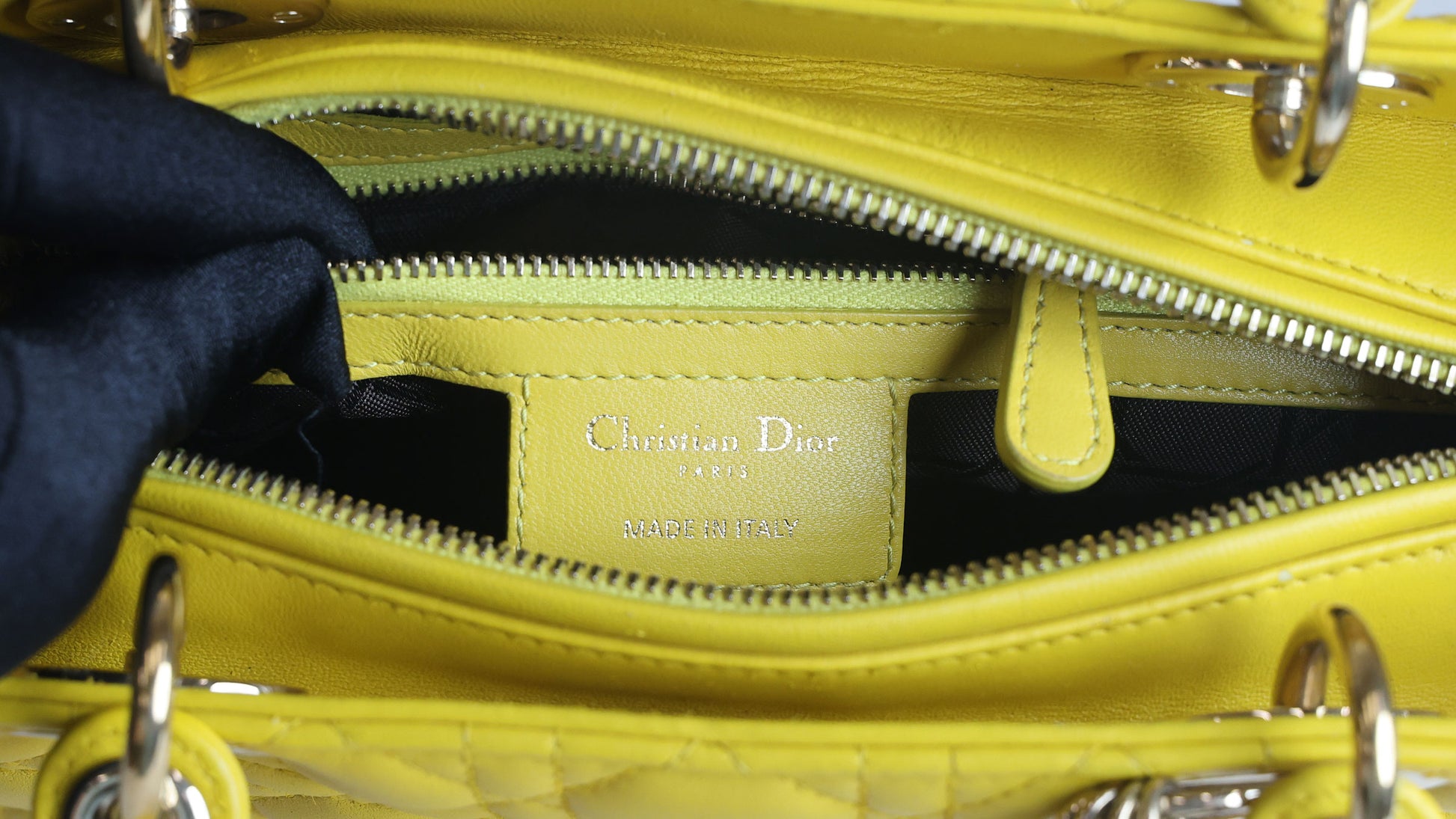 Preowned CHRISTIAN DIOR Lady Dior Cannage Leather Gold Hardware Yellow Medium | Luxe Again Maison
