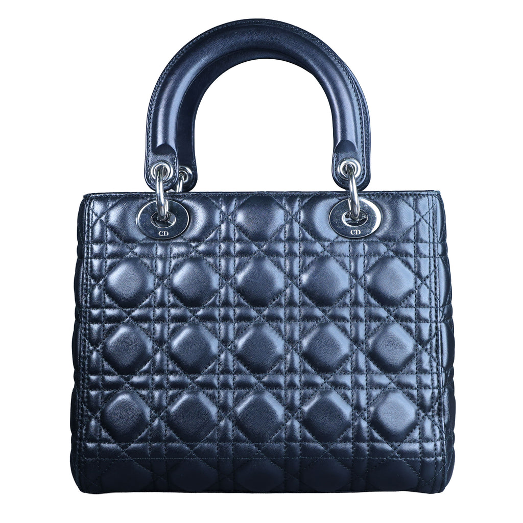 Preowned CHRISTIAN DIOR Lady Dior Medium Leather Black SHW Bag X8-MA-XX58 | Luxe Again Maison