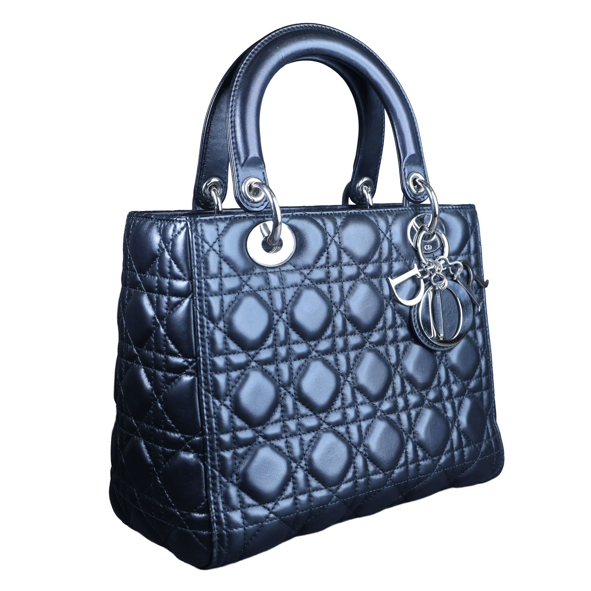 Preowned CHRISTIAN DIOR Lady Dior Medium Leather Black SHW Bag X8-MA-XX58 | Luxe Again Maison