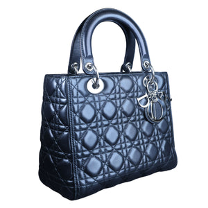 Preowned CHRISTIAN DIOR Lady Dior Medium Leather Black SHW Bag X8-MA-XX58 | Luxe Again Maison