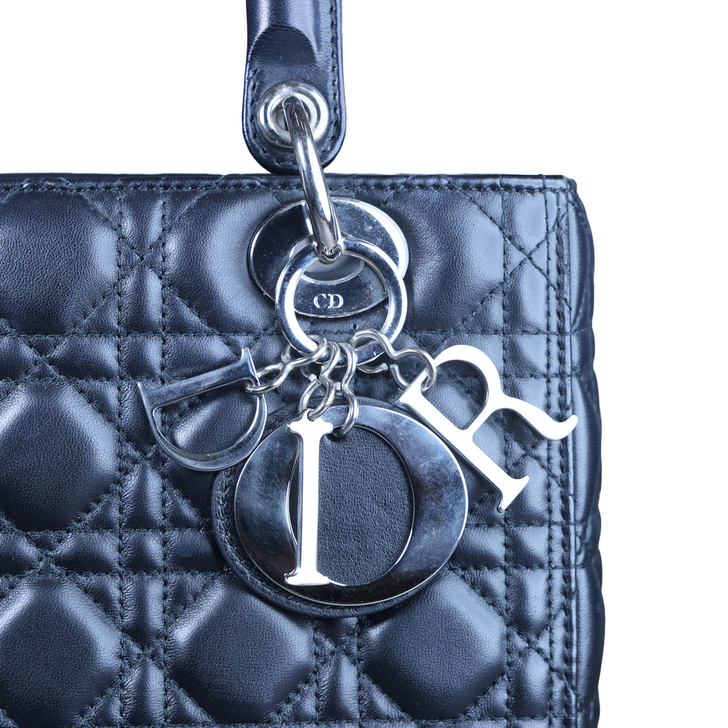 Preowned CHRISTIAN DIOR Lady Dior Medium Leather Black SHW Bag X8-MA-XX58 | Luxe Again Maison