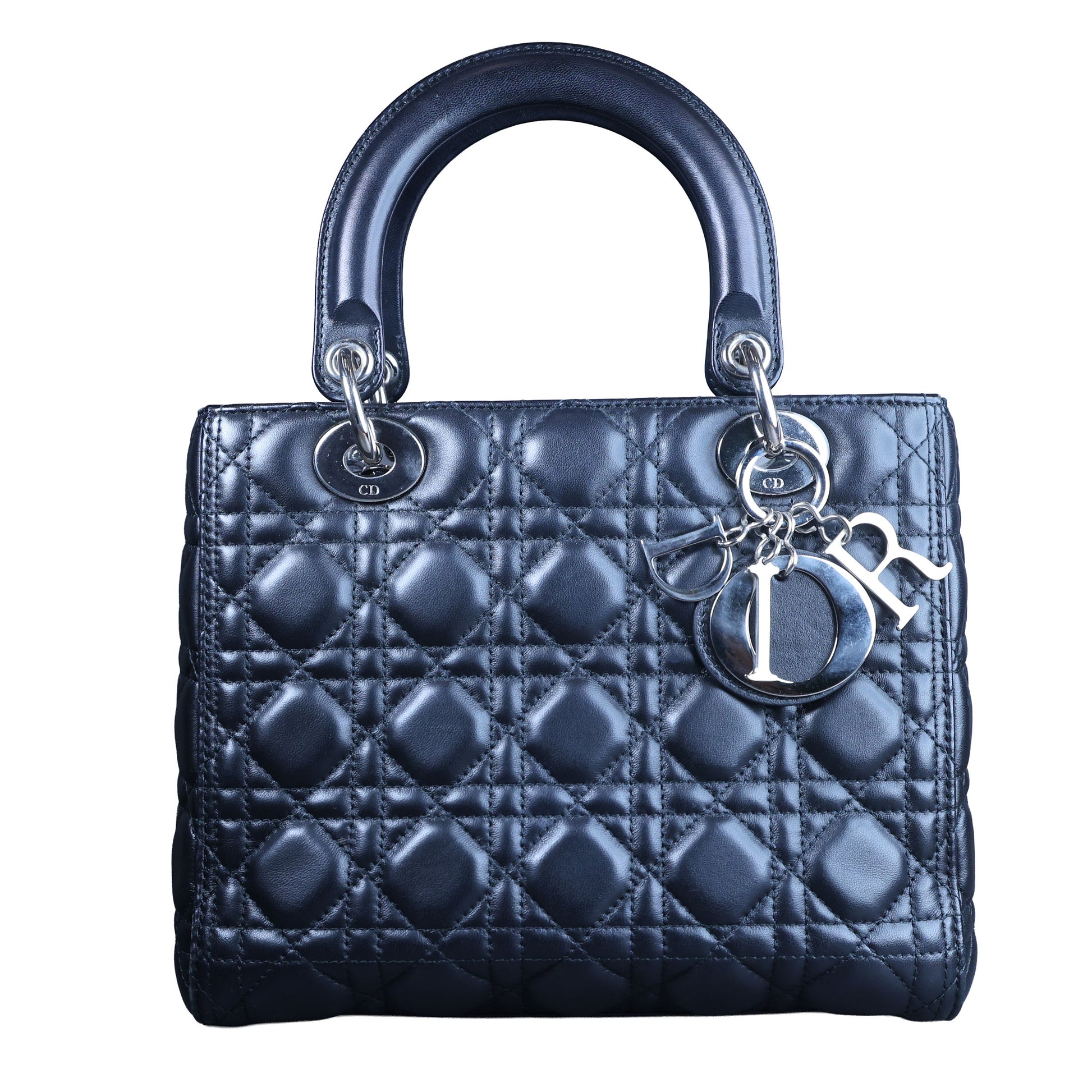 Preowned CHRISTIAN DIOR Lady Dior Medium Leather Black SHW Bag X8-MA-XX58 | Luxe Again Maison