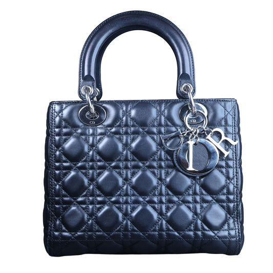 Preowned CHRISTIAN DIOR Lady Dior Medium Leather Black SHW Bag X8-MA-XX58 | Luxe Again Maison